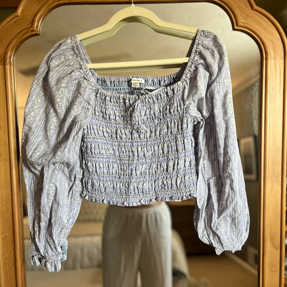 Aerie Light Blue Smocked Top - Picture 3 of 6
